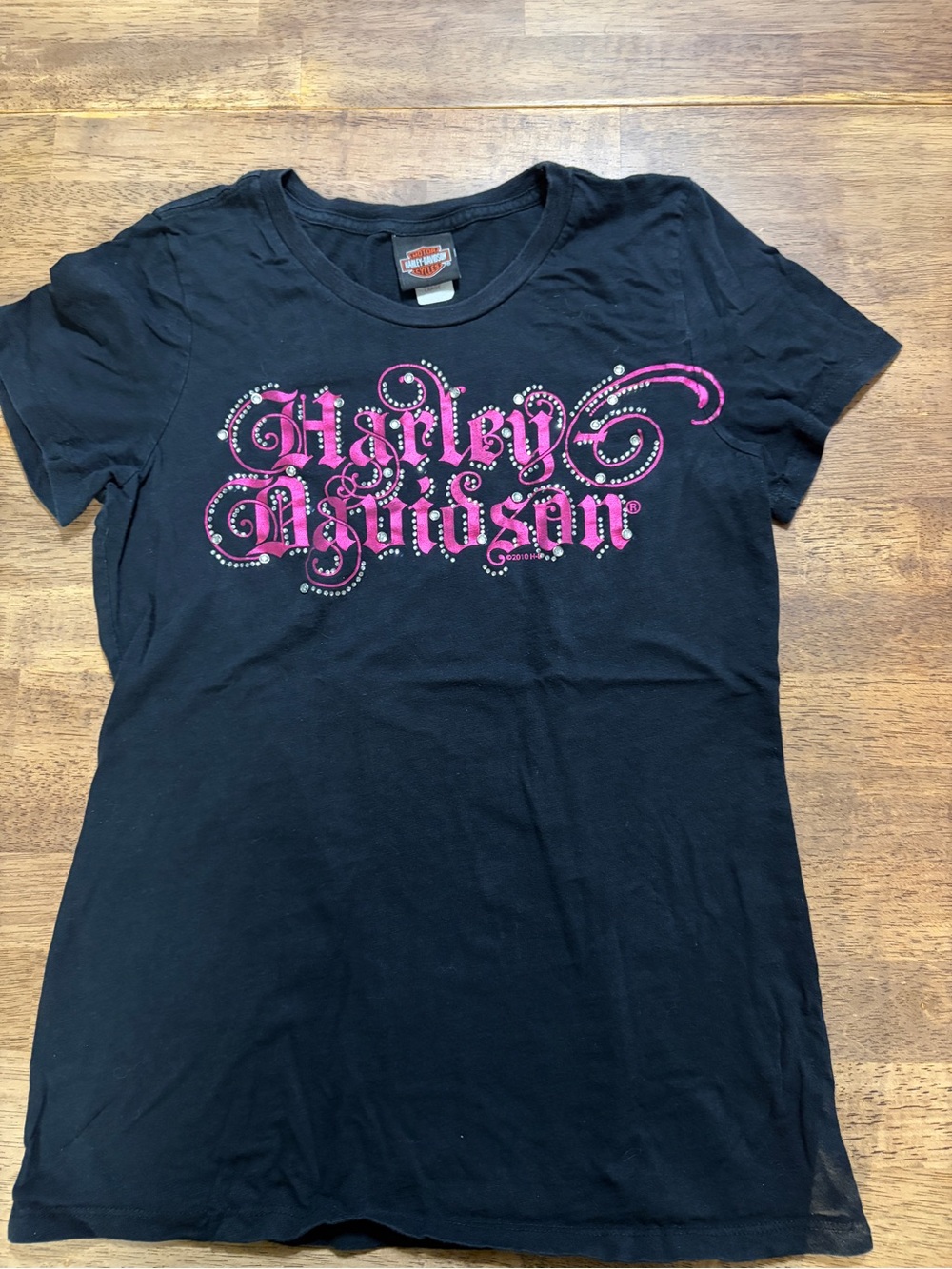 Harley-Davidson Black Short-Sleeve Tee with Pink Script Logo